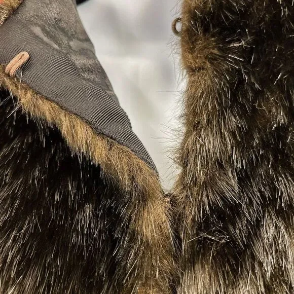 Ted Baker Faux Fur Long PeaCoat Coat Brown - Picture 6 of 9